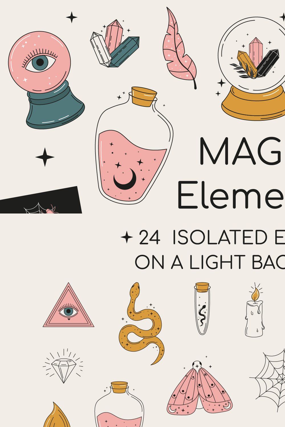 Vector Magic Witchcraft Elements Set pinterest preview image.