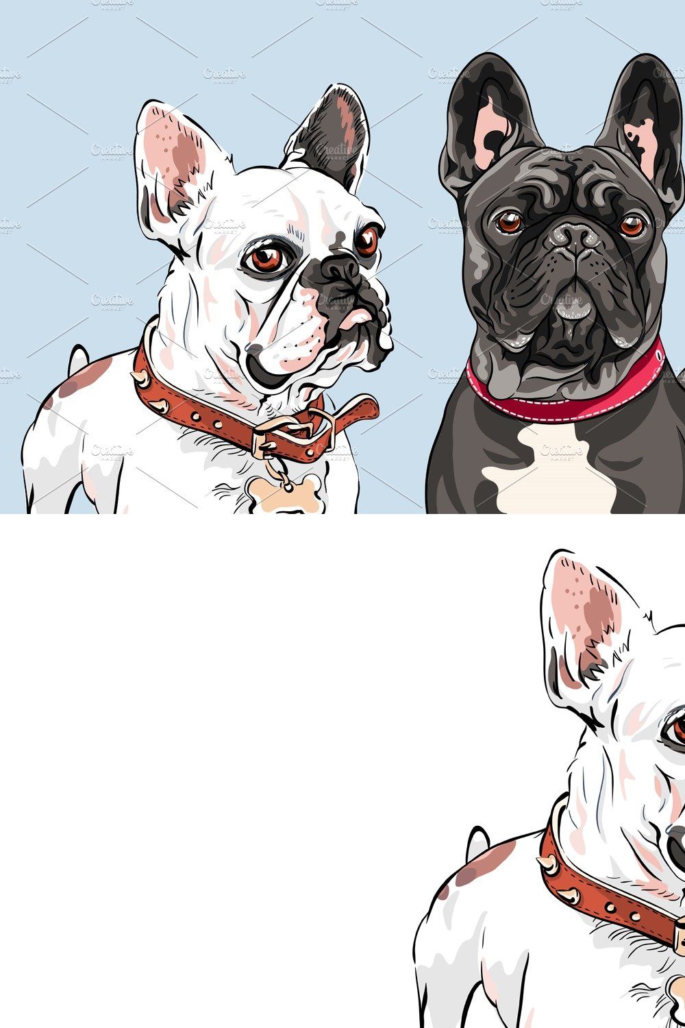 vector set French Bulldog dogs pinterest preview image.