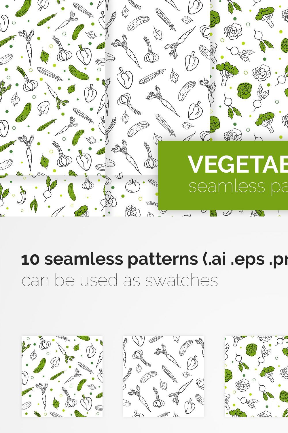 Vegetables Seamless Patterns pinterest preview image.