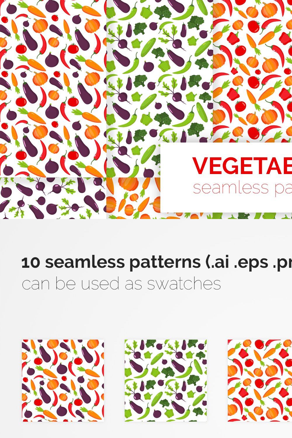 Vegetables Seamless Patterns pinterest preview image.