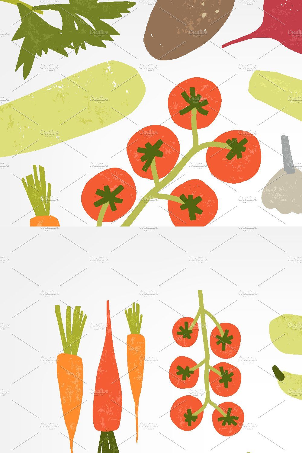 Vegetables set and seamless pattern pinterest preview image.
