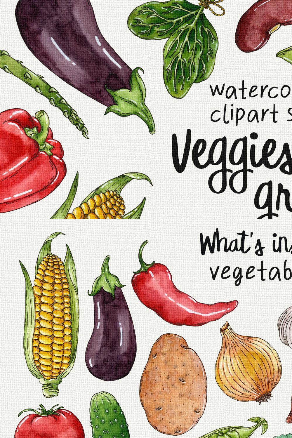 Veggies & greens watercolor clipart pinterest preview image.