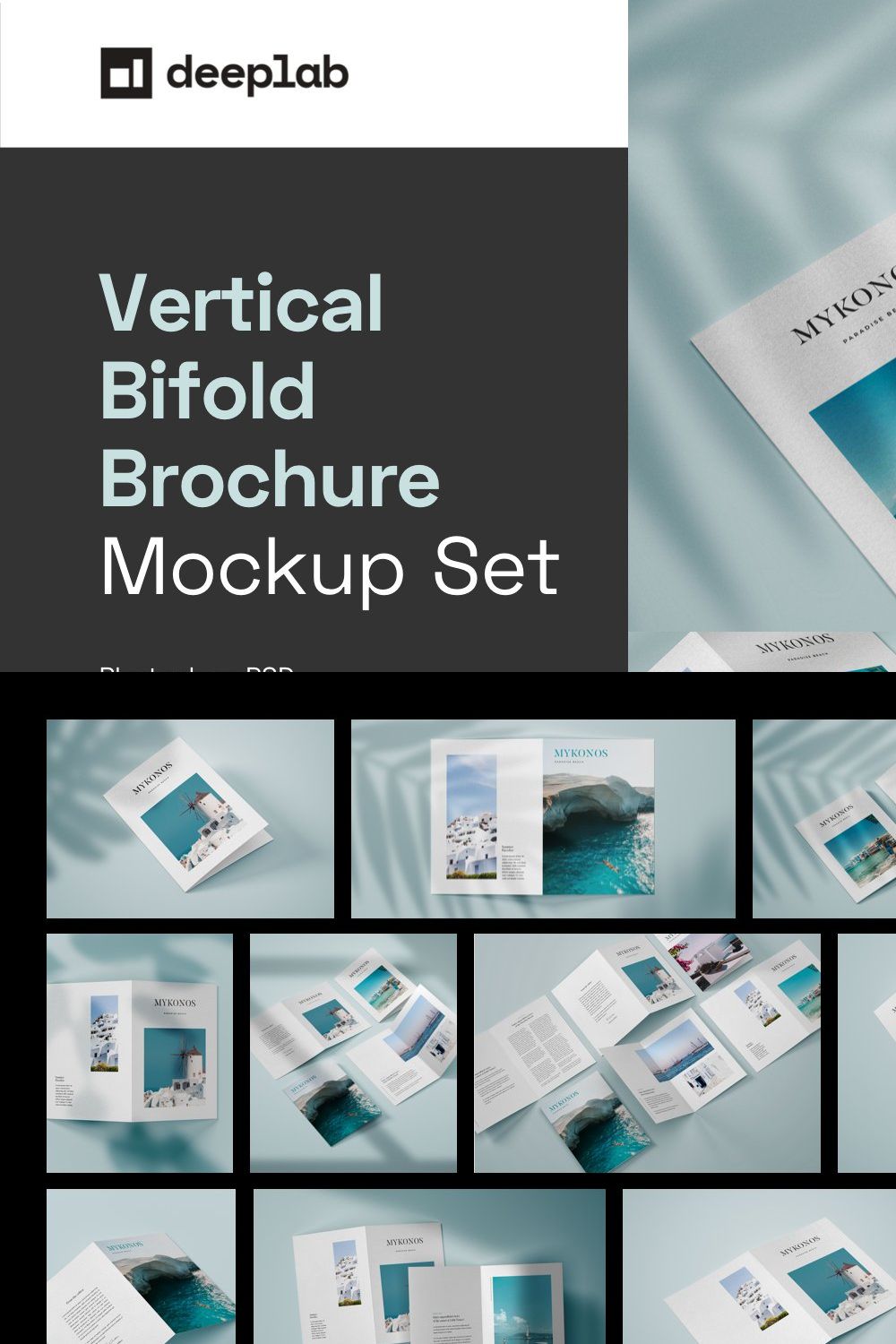 Vertical Bifold Brochure Mockup Set pinterest preview image.