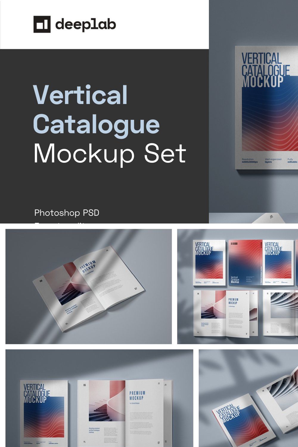 Vertical Catalog, Magazine Mockup pinterest preview image.