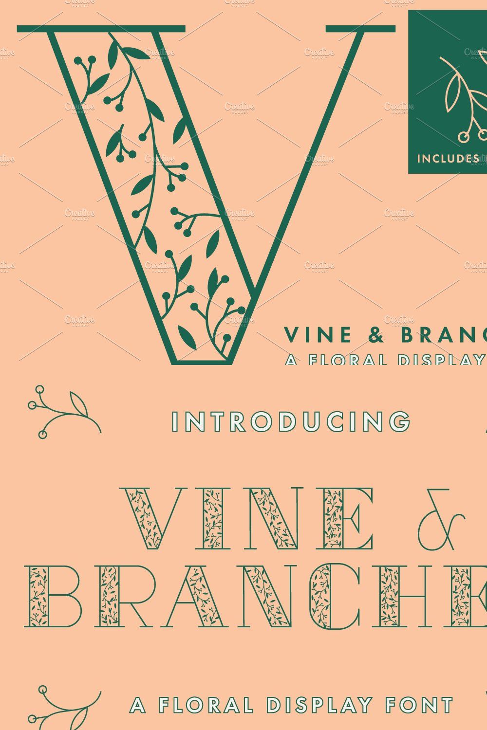Vine and Branches Font pinterest preview image.