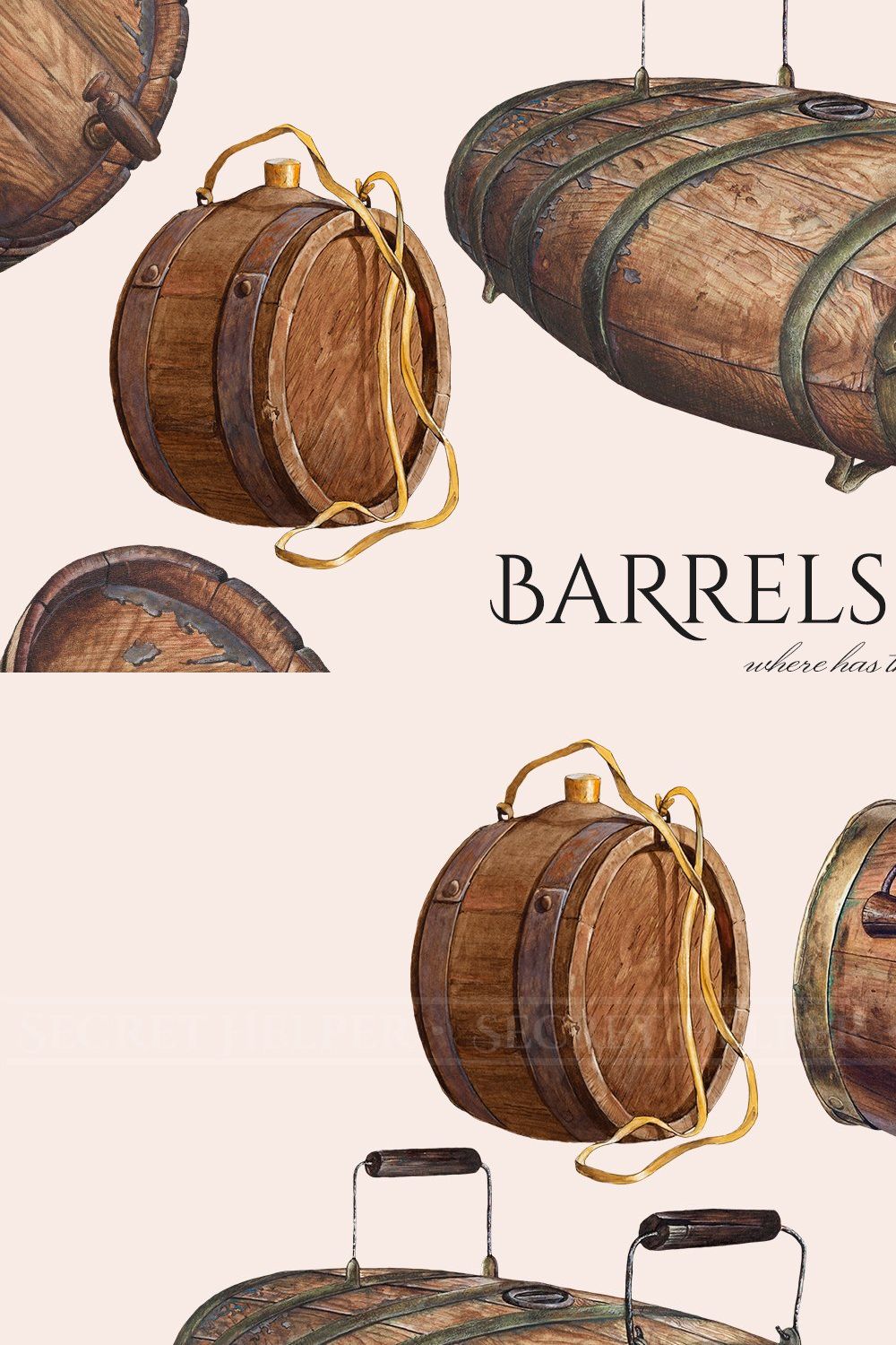 Vintage Barrels & Kegs Set pinterest preview image.