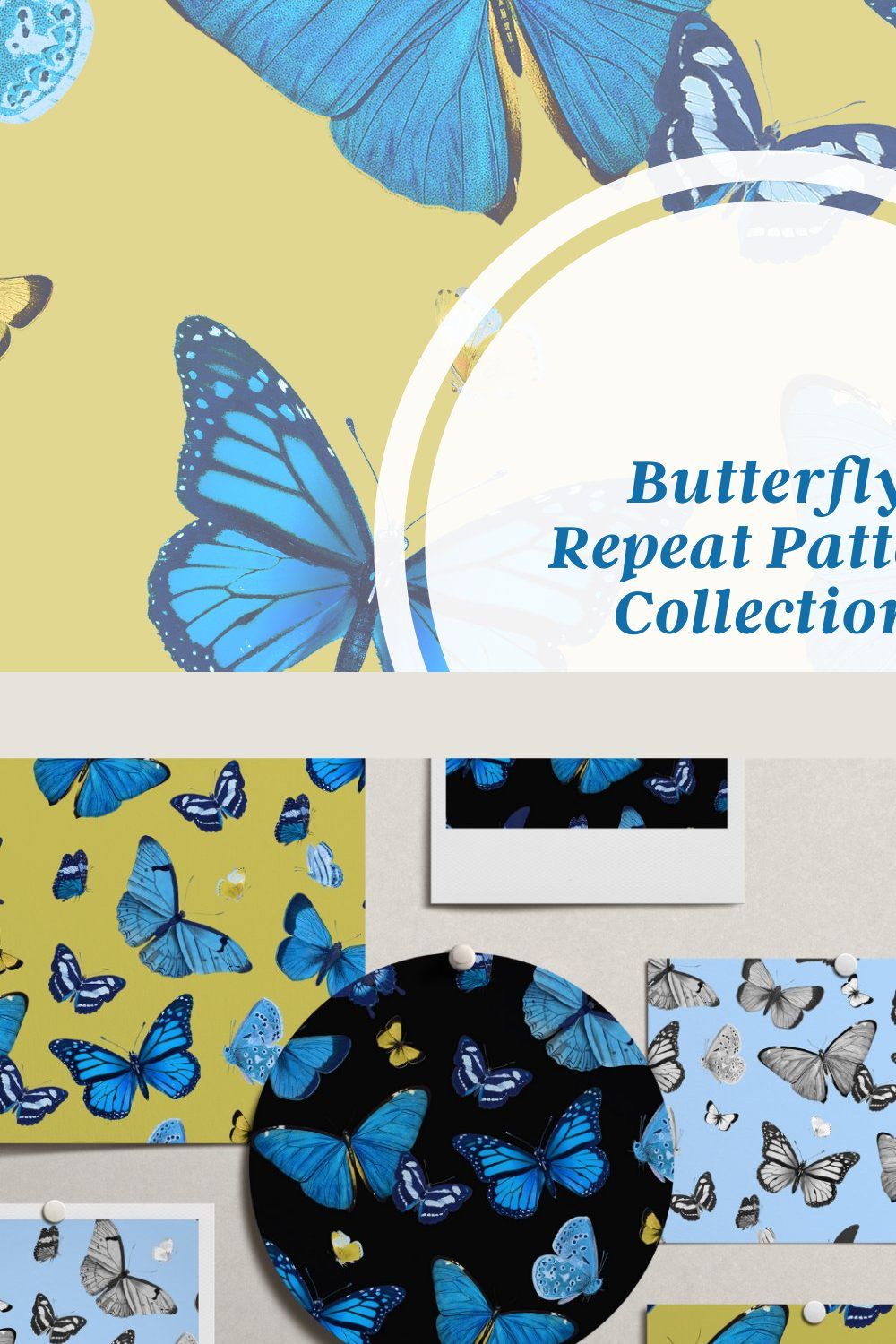 Vintage Butterfly Seamless Patterns pinterest preview image.
