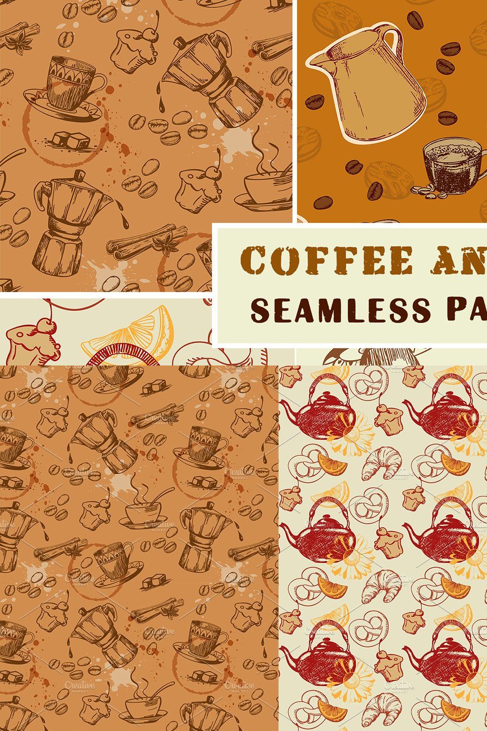 Vintage Coffee Seamless Patterns pinterest preview image.