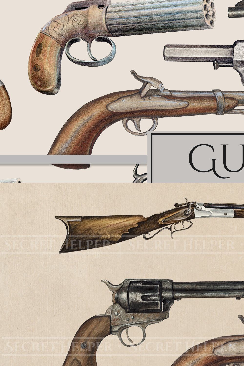 Vintage Guns Clipart Set pinterest preview image.