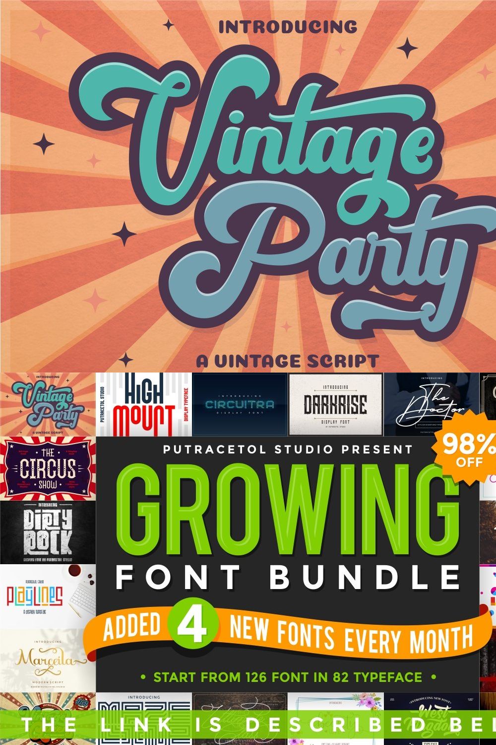 Vintage Party - Bold Retro Font pinterest preview image.