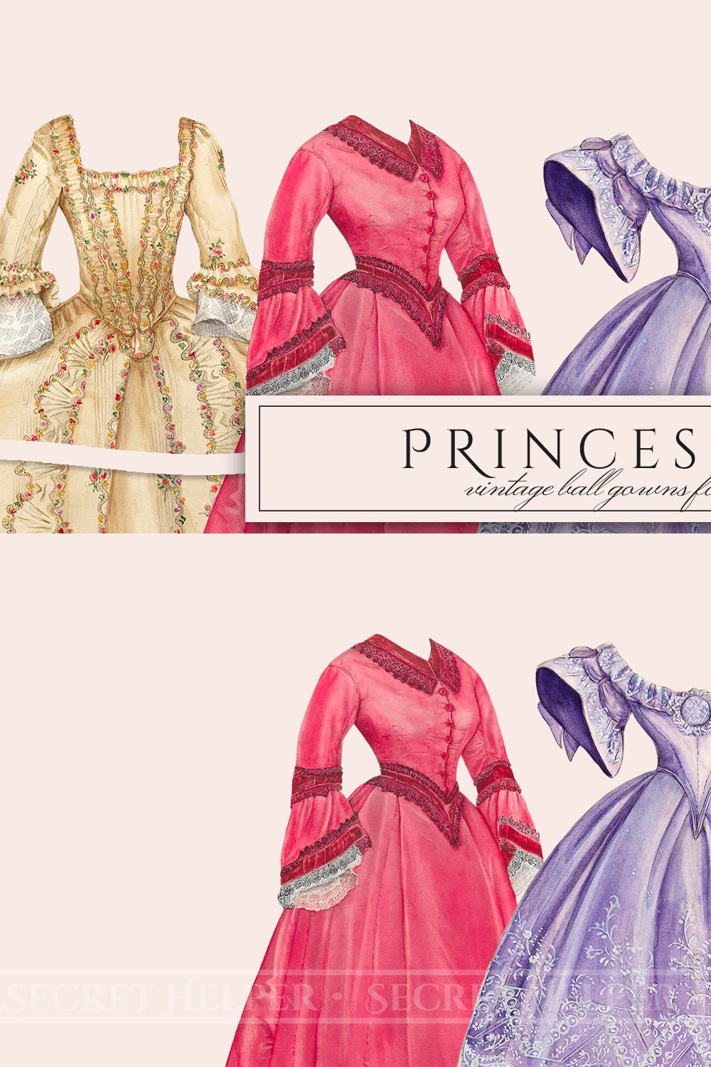Vintage Princess Dresses Set pinterest preview image.