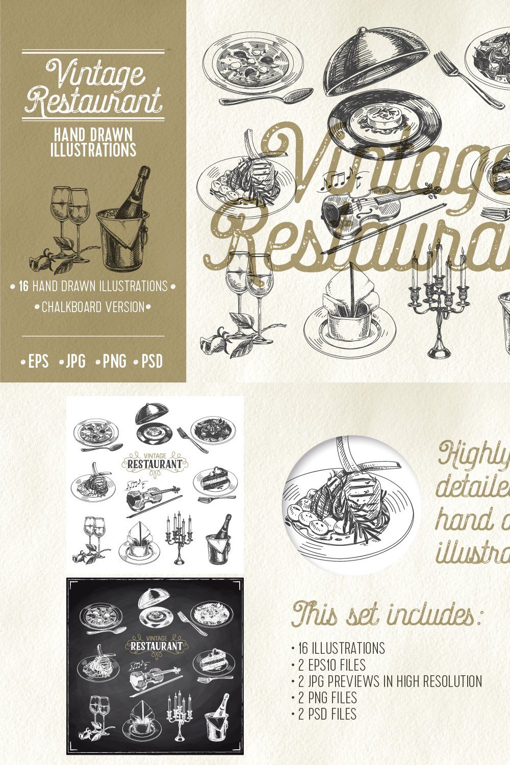 Vintage restaurant illustrations pinterest preview image.