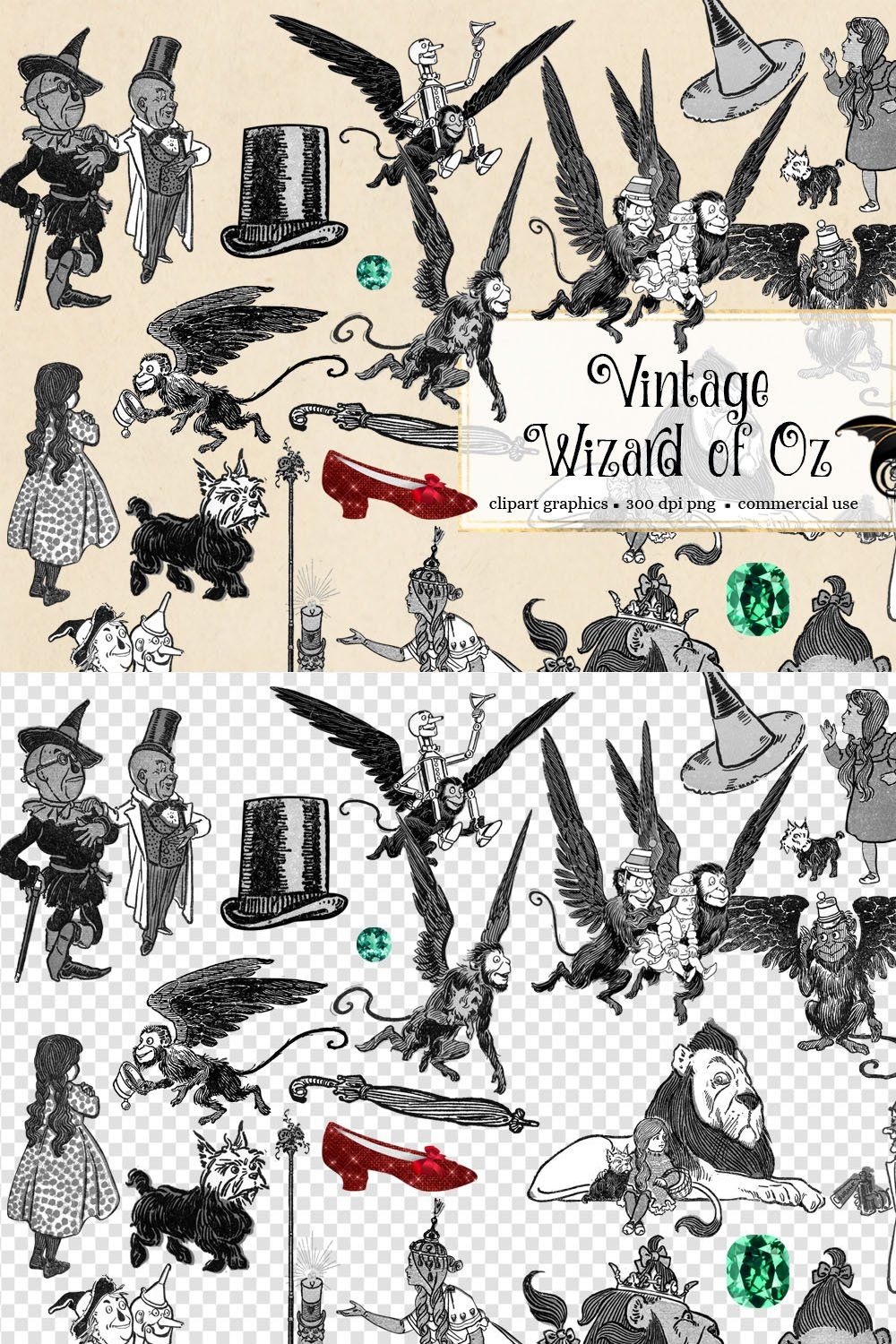 Vintage Wizard of Oz Clipart pinterest preview image.