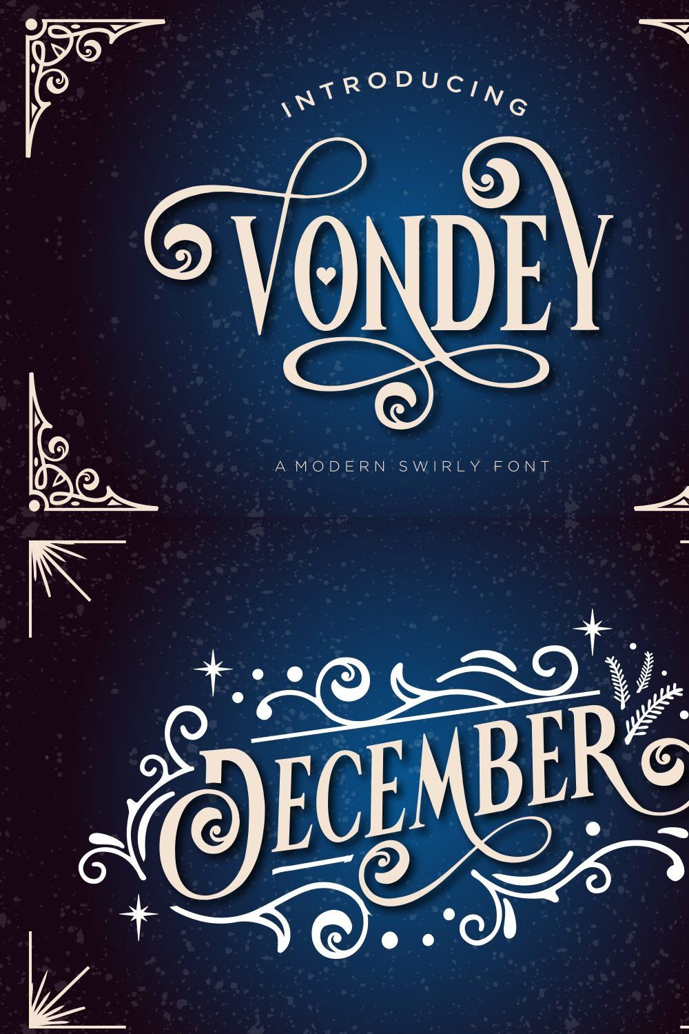 Vondey - Holiday font & ornaments pinterest preview image.