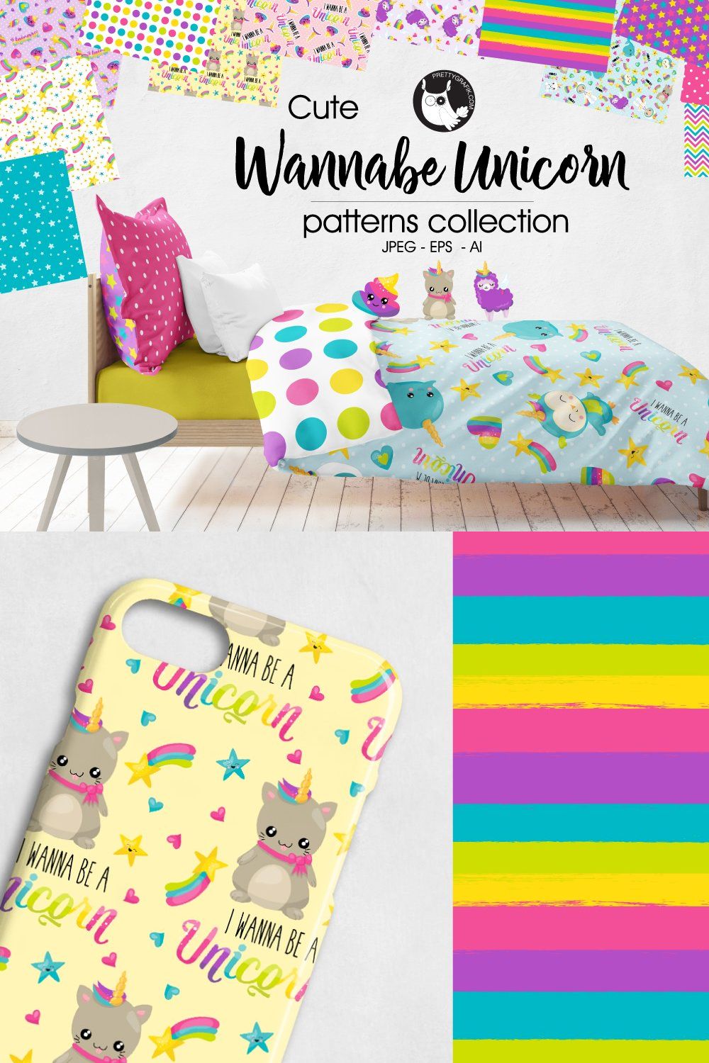 WANNABE UNICORN Pattern collection pinterest preview image.
