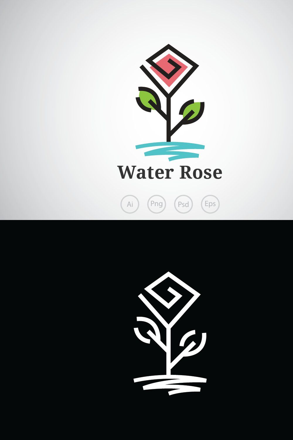 Water Rose Logo Template pinterest preview image.