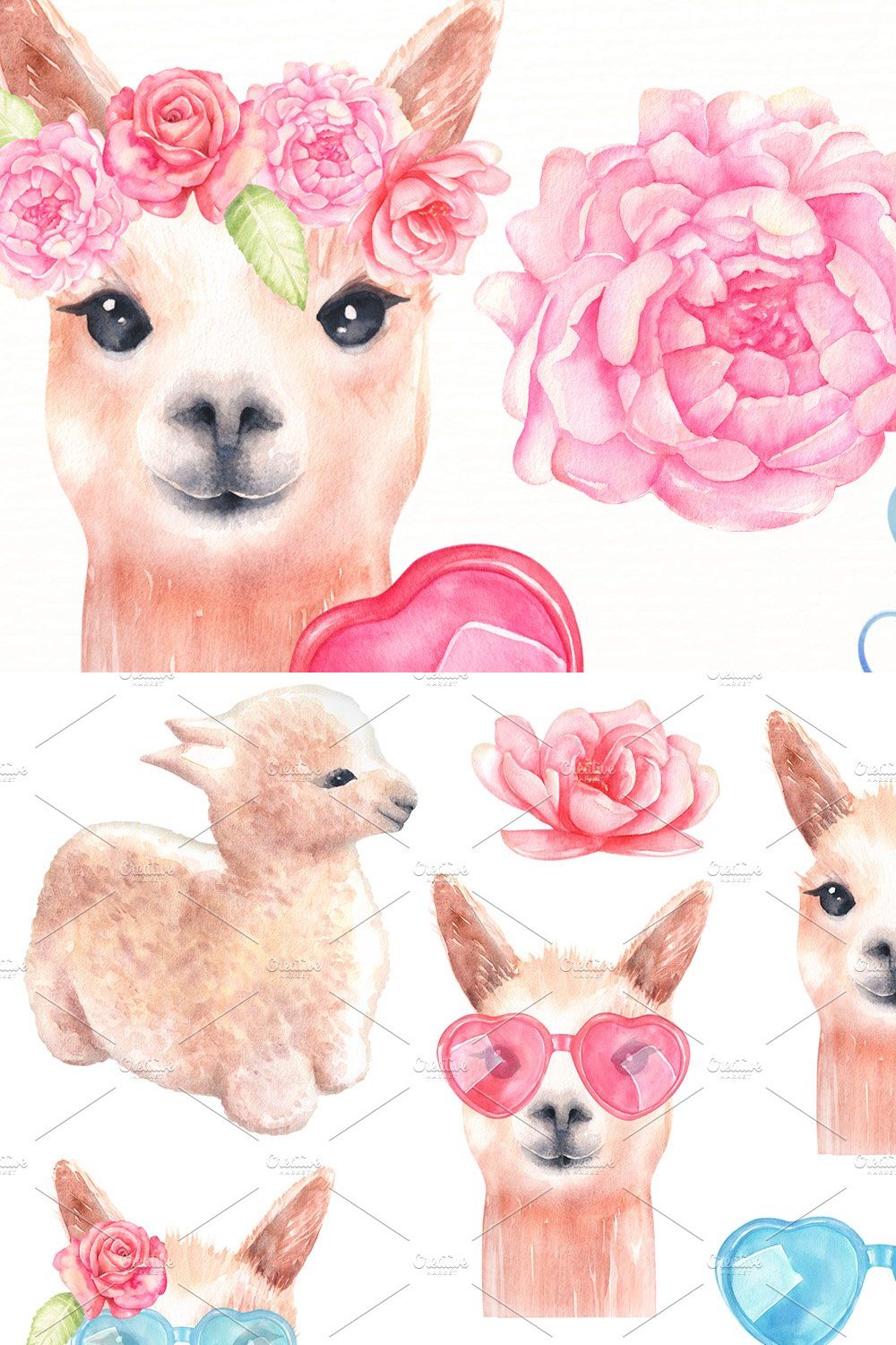 Watercolor alpaca clipart pinterest preview image.