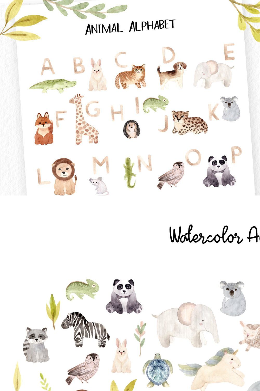 Watercolor Animal Alphabet. Cliparts pinterest preview image.