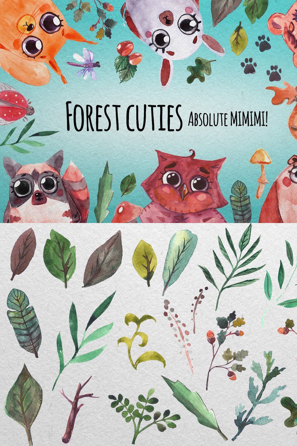 Watercolor animals for Children pinterest preview image.