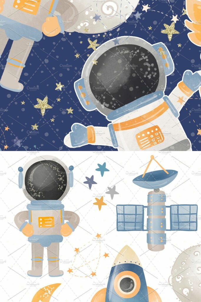 Watercolor Astronaut Space design – MasterBundles