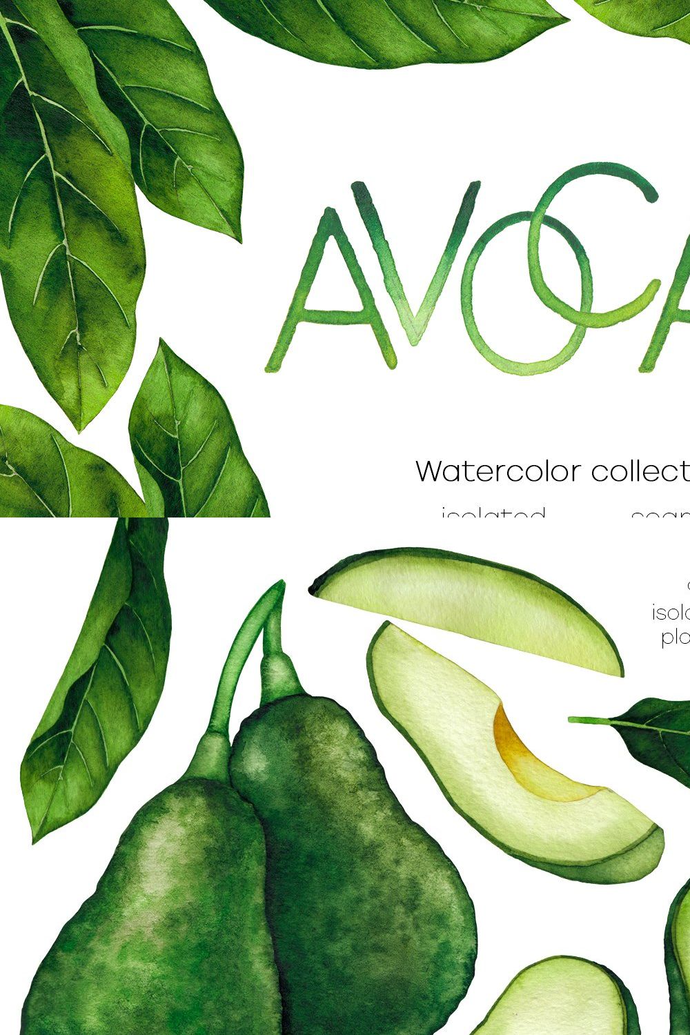 Watercolor avocado & essential oils pinterest preview image.