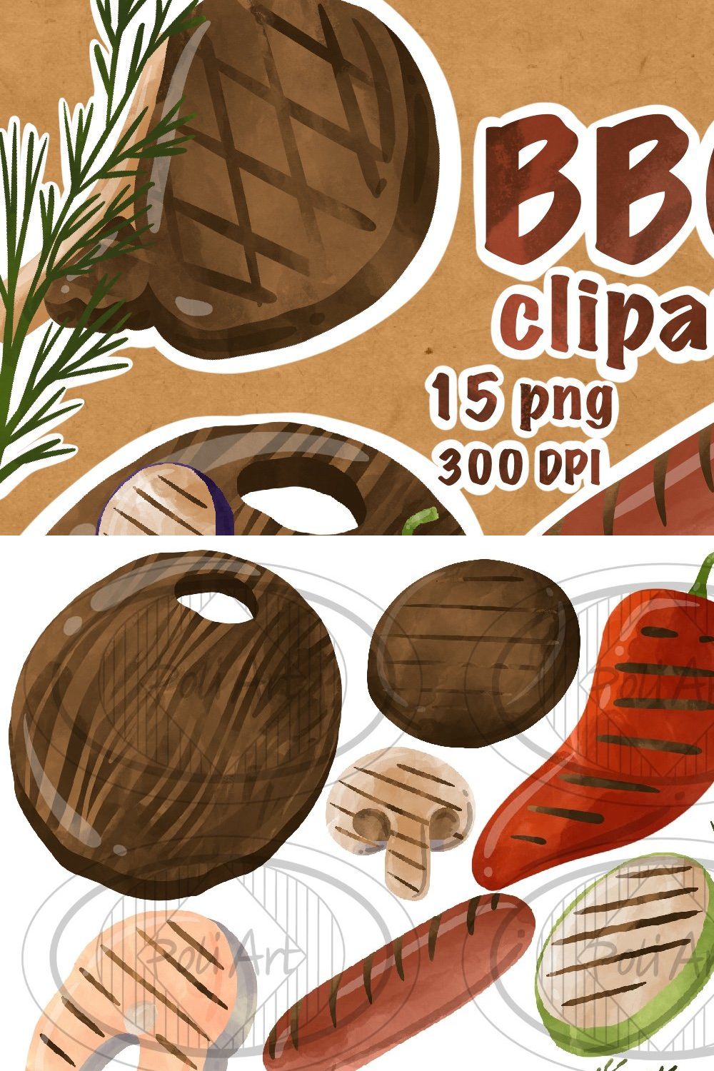 Watercolor BBQ clipart pinterest preview image.