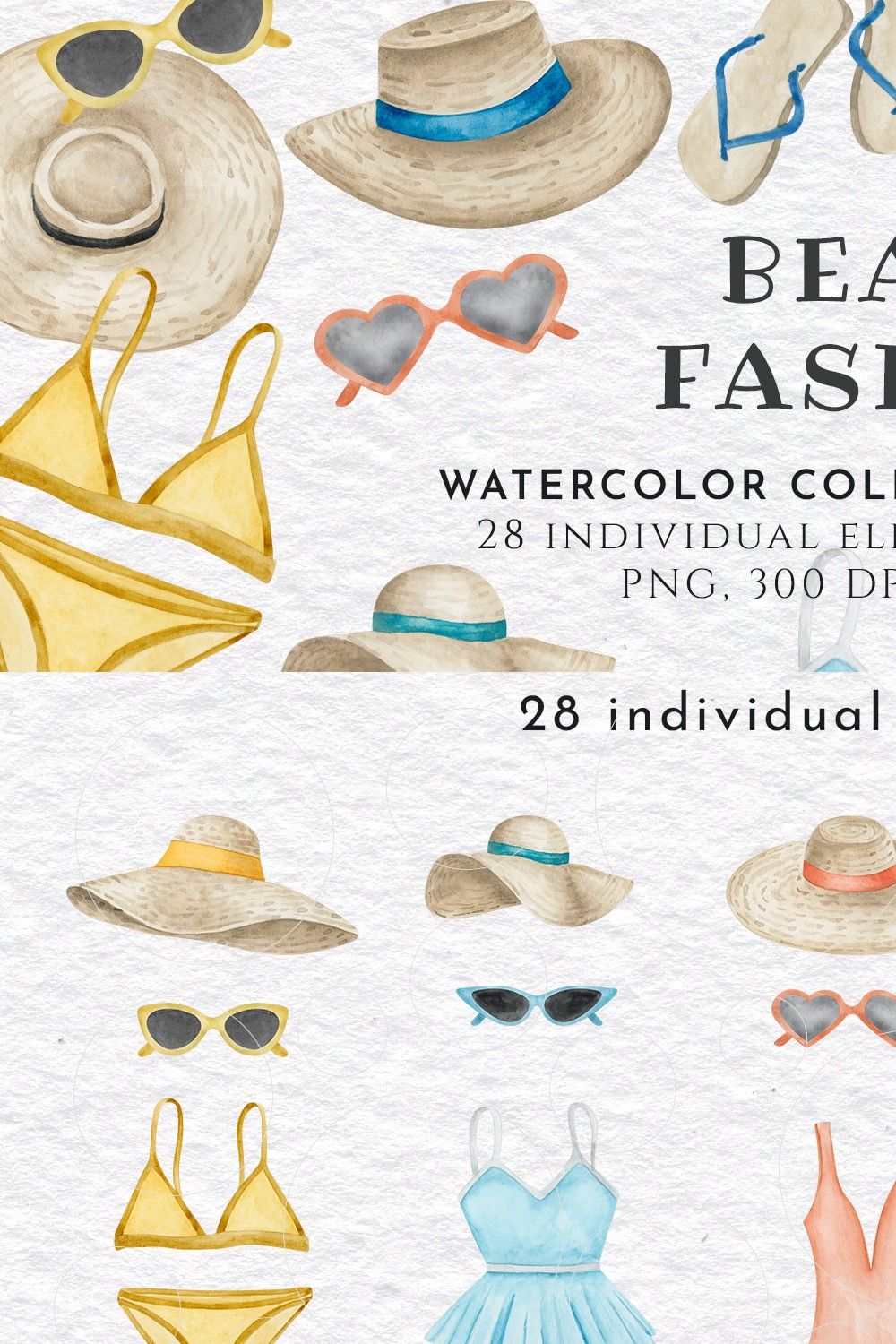 Watercolor Beach Fashion Clipart pinterest preview image.