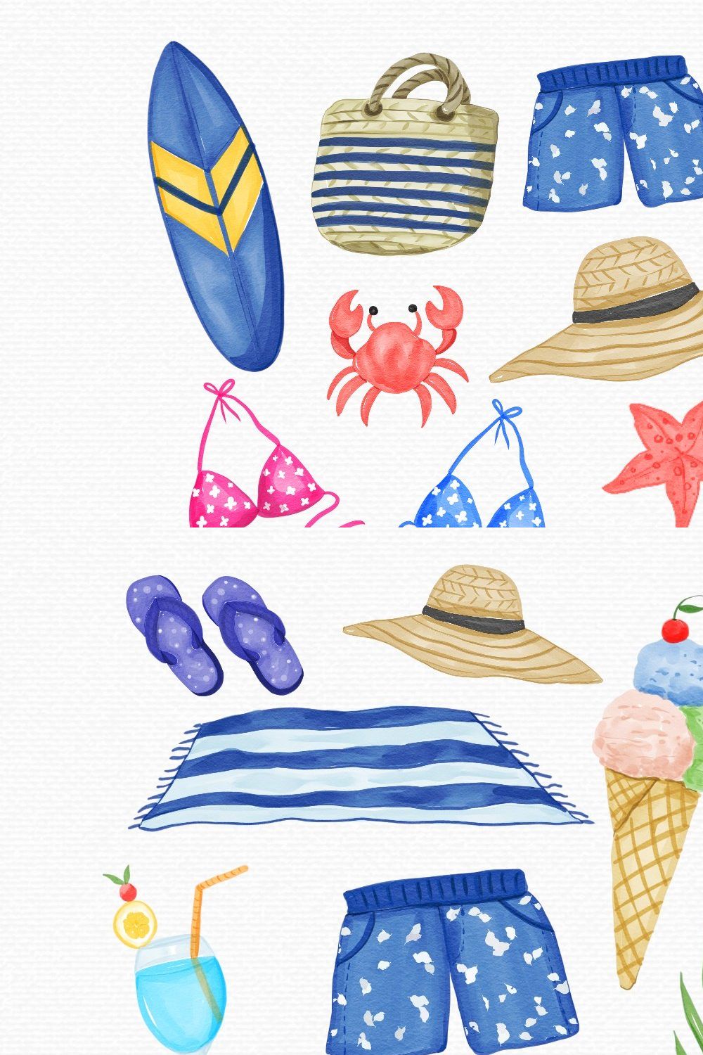 Watercolor Beach Vacation Clipart pinterest preview image.