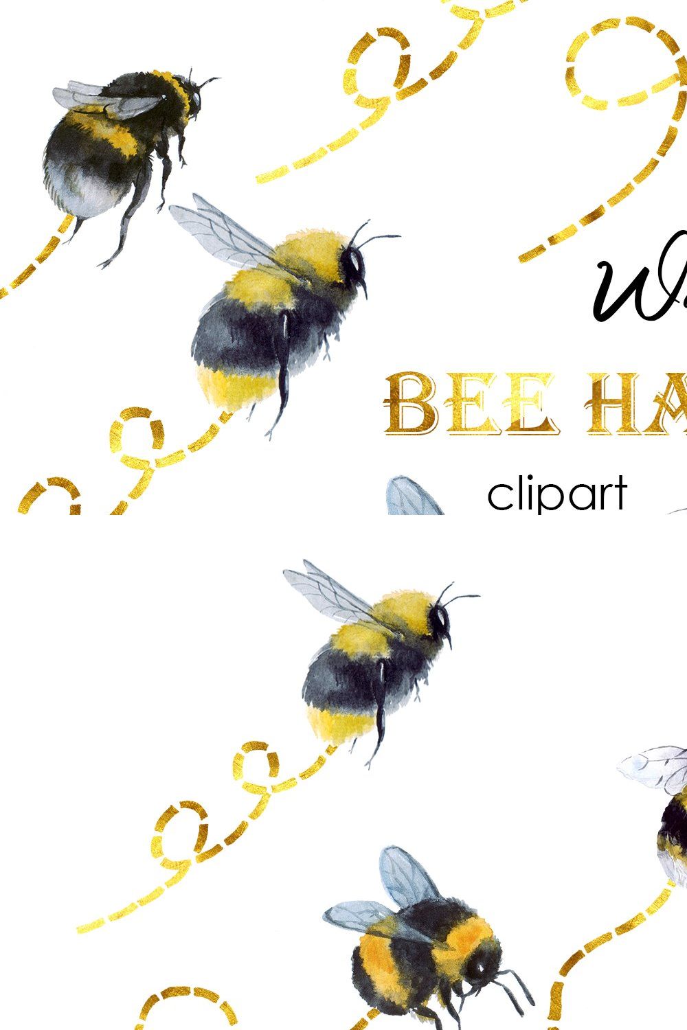 Watercolor bee clipart Bumblebee png pinterest preview image.