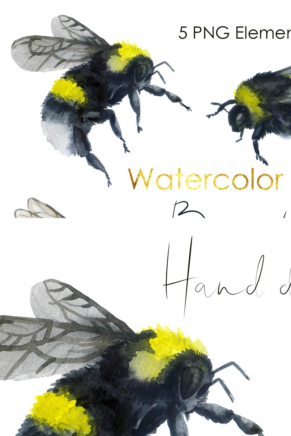 Watercolor bee Clipart. Bumble bee pinterest preview image.