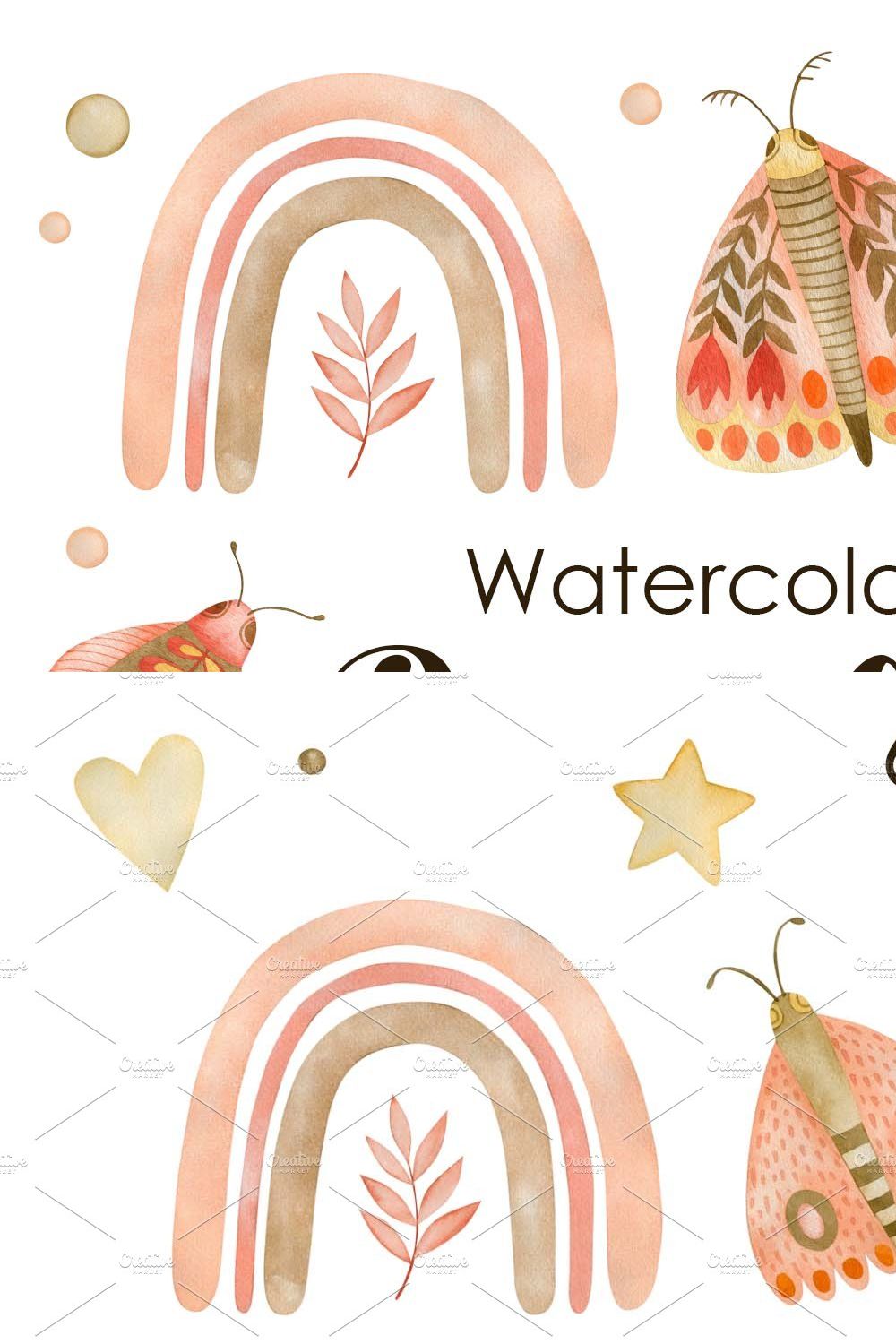 Watercolor Boho rainbow & butterfly pinterest preview image.