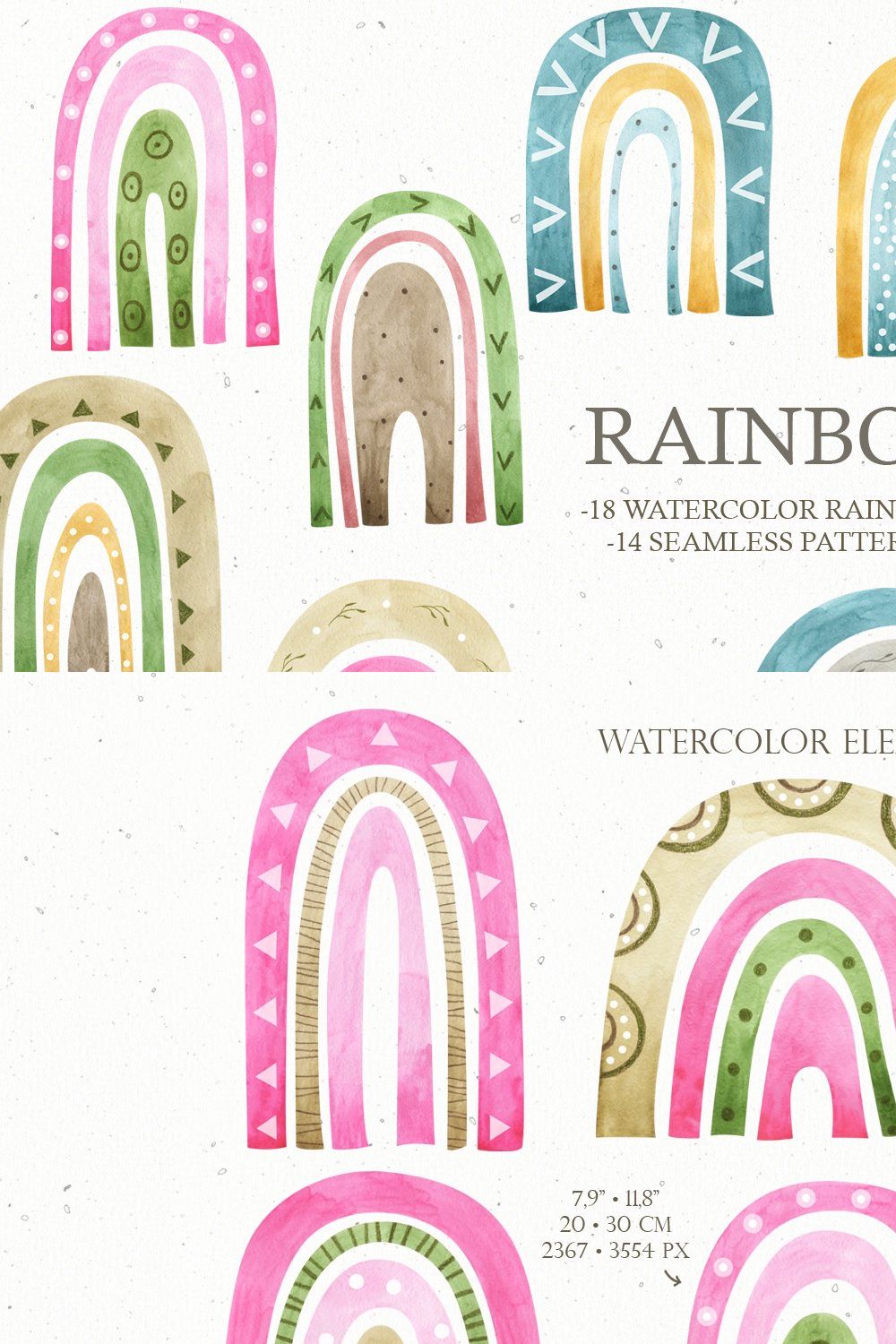 Watercolor Boho Rainbows Set pinterest preview image.