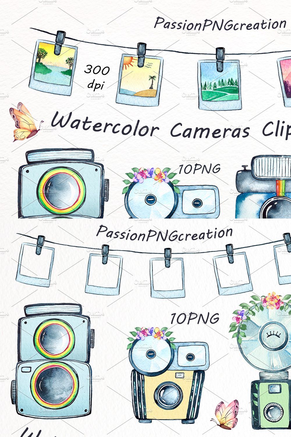 Watercolor Cameras Clipart pinterest preview image.