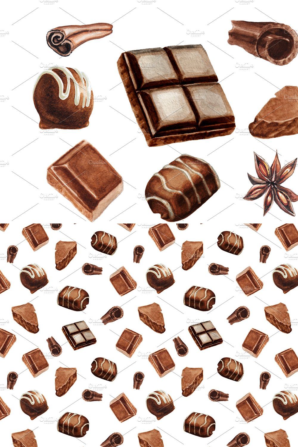 Watercolor chocolate set pinterest preview image.