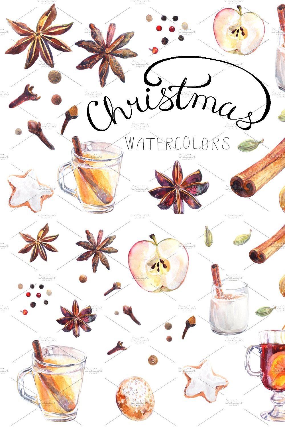 Watercolor Christmas collection pinterest preview image.