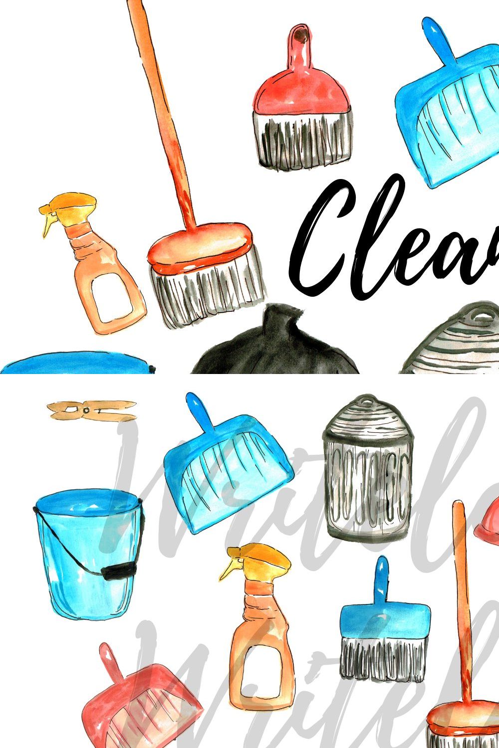 Watercolor Cleaning Clipart pinterest preview image.