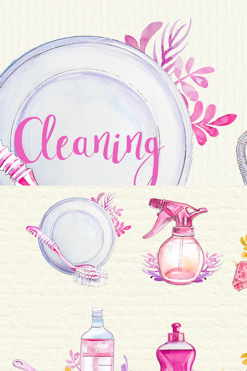 Watercolor Cleaning Clipart Set pinterest preview image.