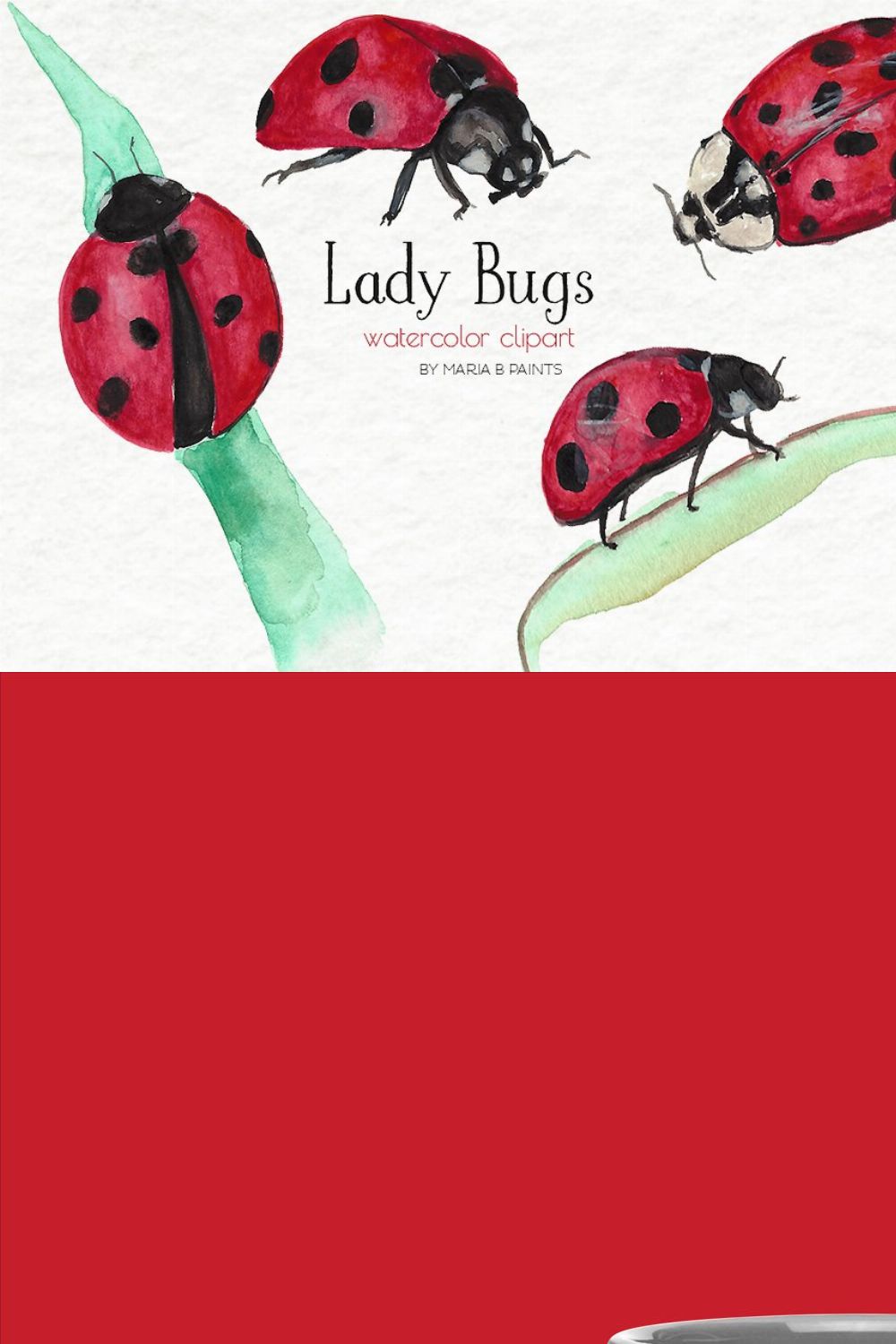 Watercolor Clip Art - Lady Bugs pinterest preview image.