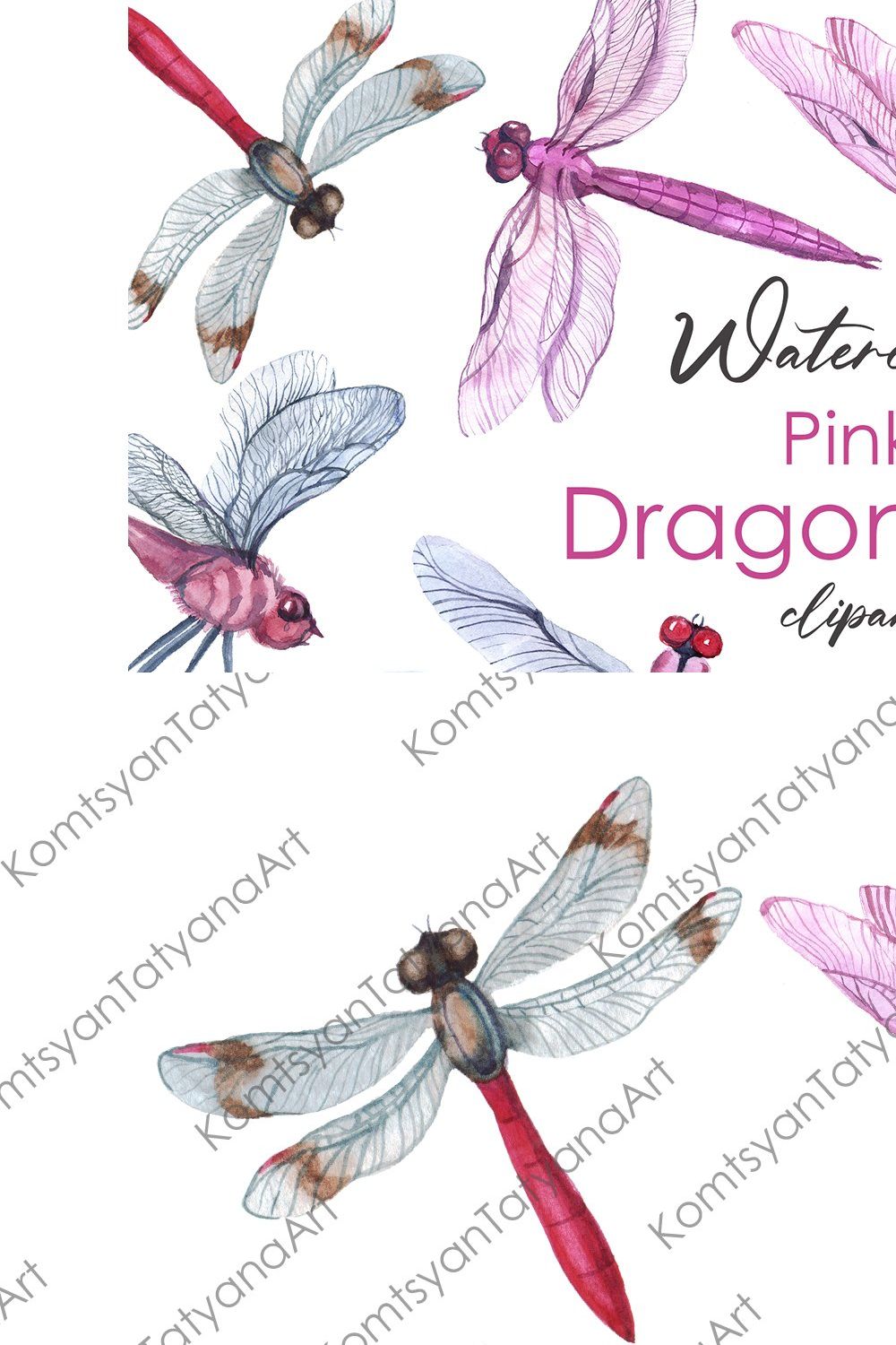 Watercolor Clipart Digital dragonfly pinterest preview image.