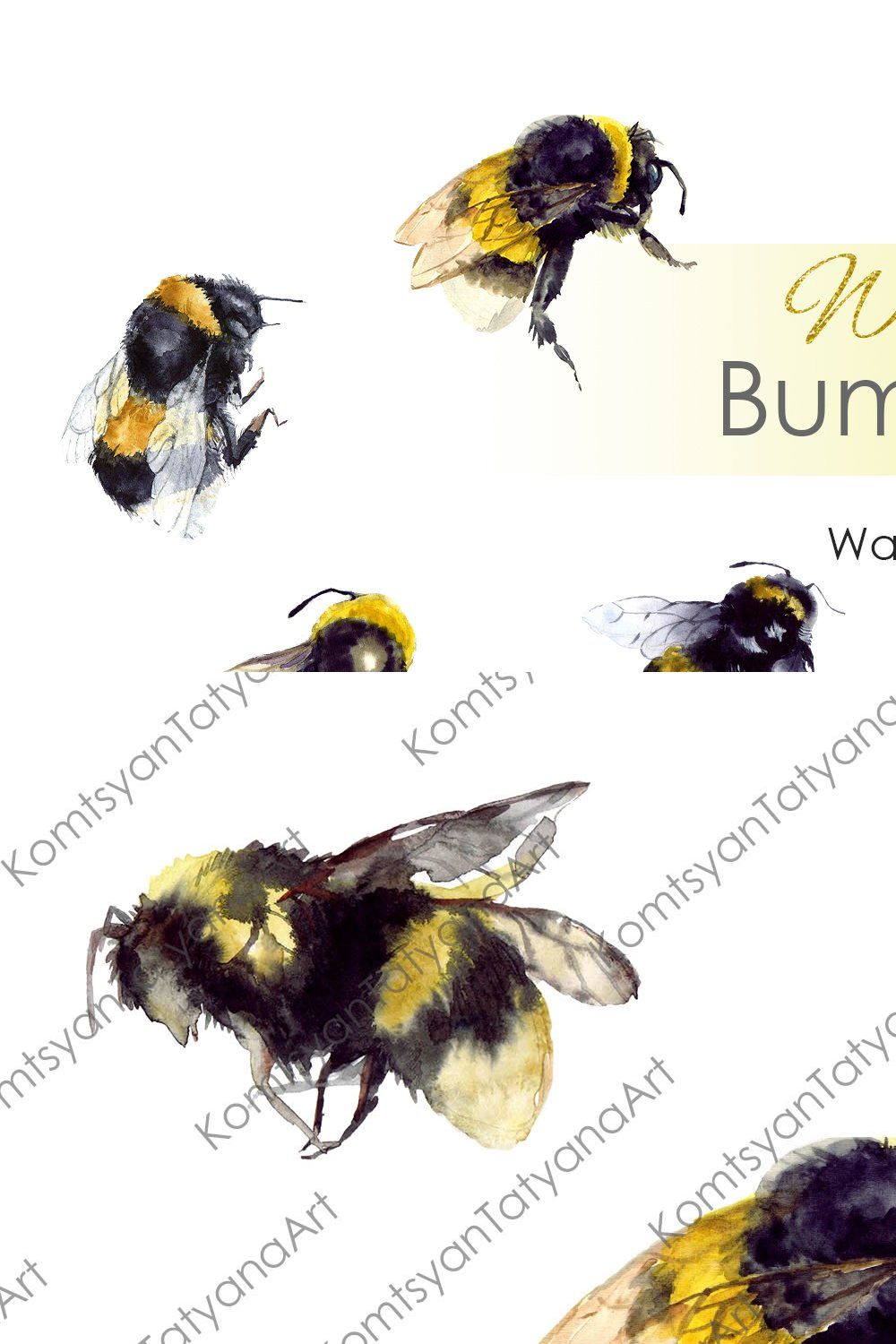 Watercolor Clipart. Bumble Bee art pinterest preview image.