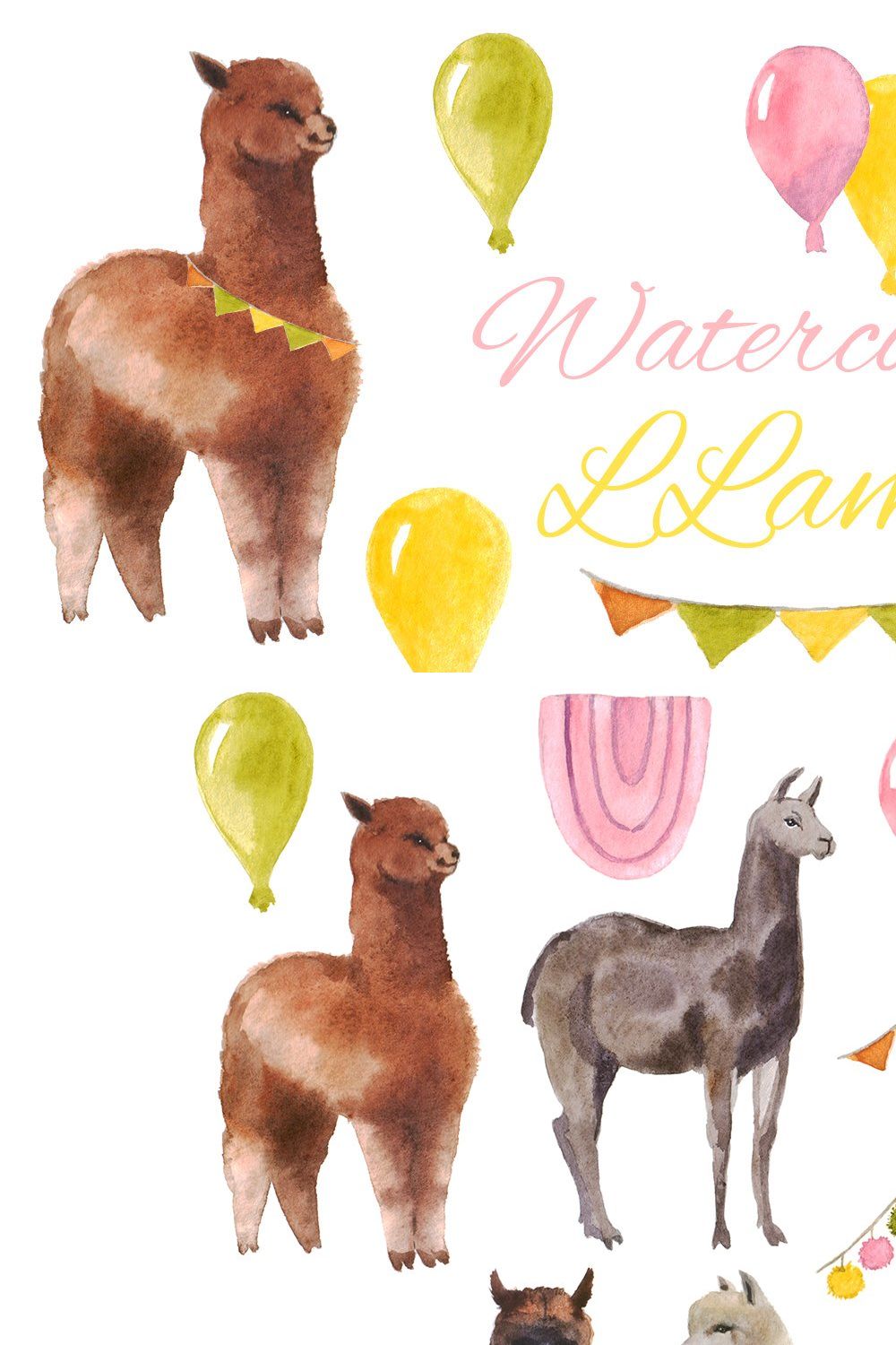 Watercolor Clipart. Llama Summer pinterest preview image.