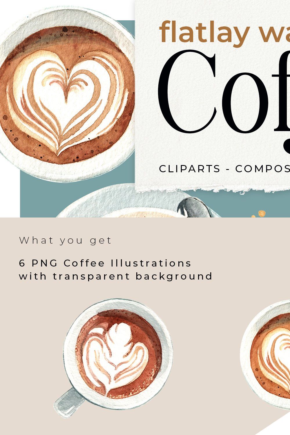 Watercolor COFFEE Clipart & Pattern pinterest preview image.