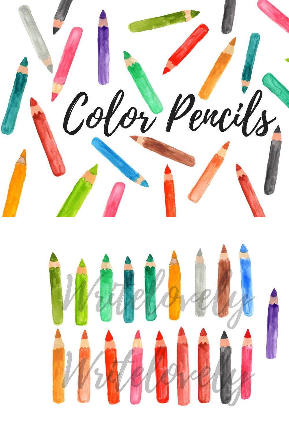 Watercolor color pencil clipart pinterest preview image.