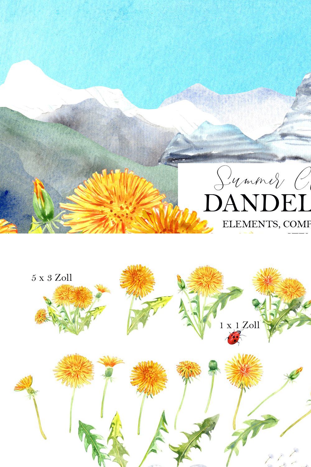 Watercolor Dandelions pinterest preview image.