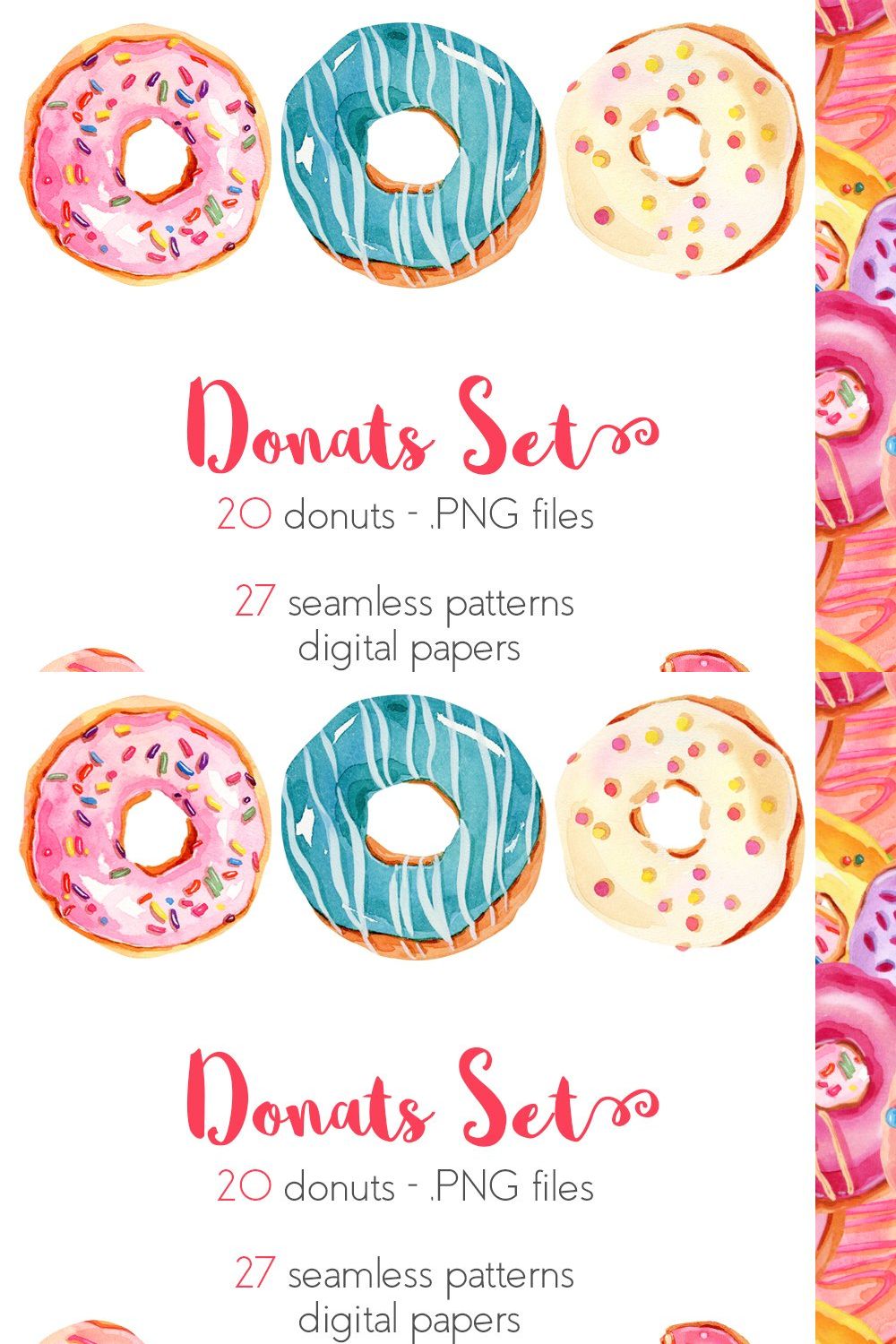 Watercolor Donuts Set pinterest preview image.
