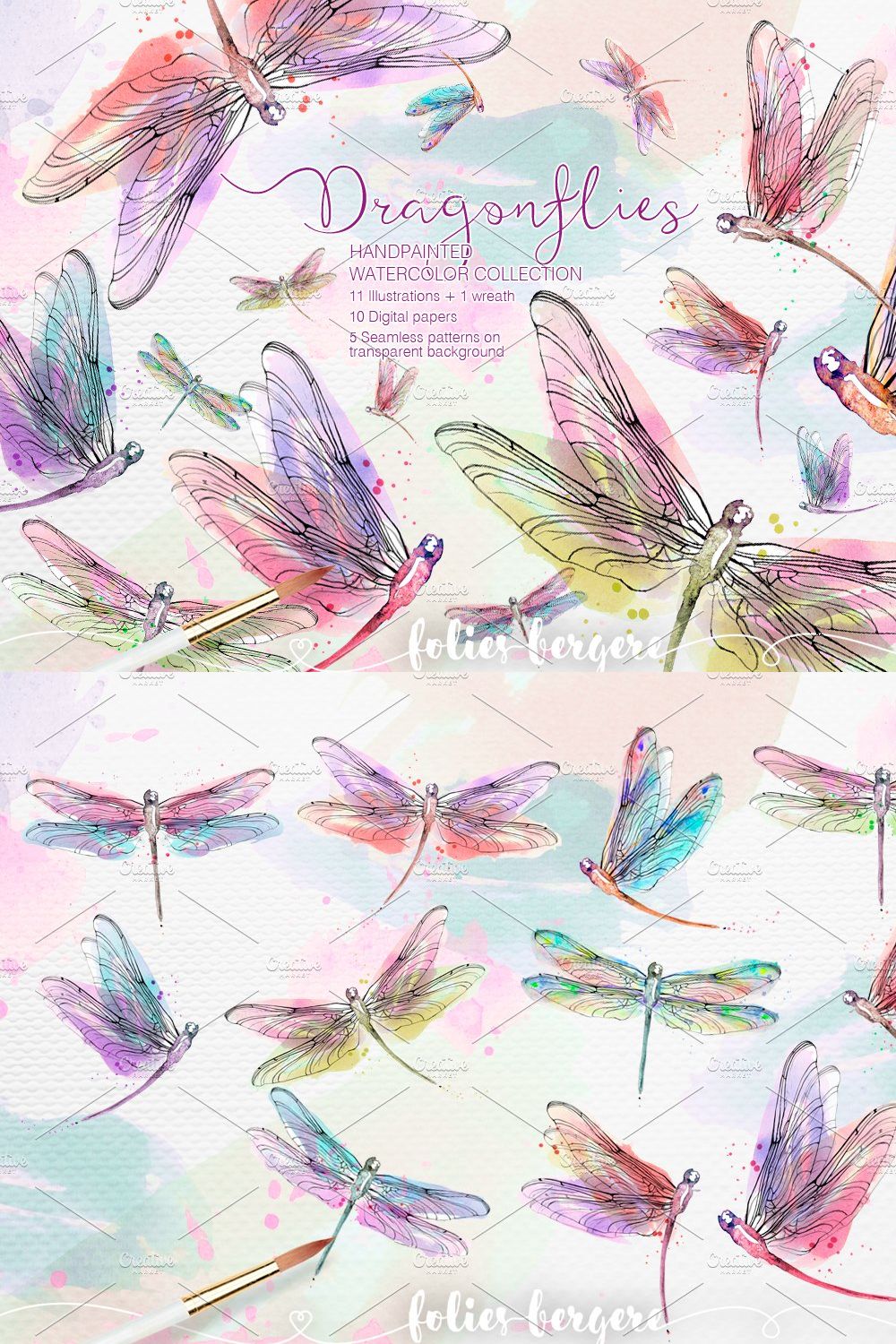 Watercolor Dragonflies Clipart pinterest preview image.