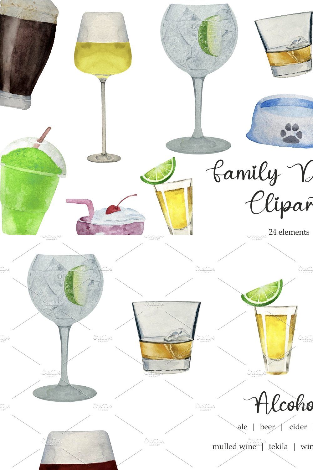 Watercolor Drink Family Print 24 PNG pinterest preview image.