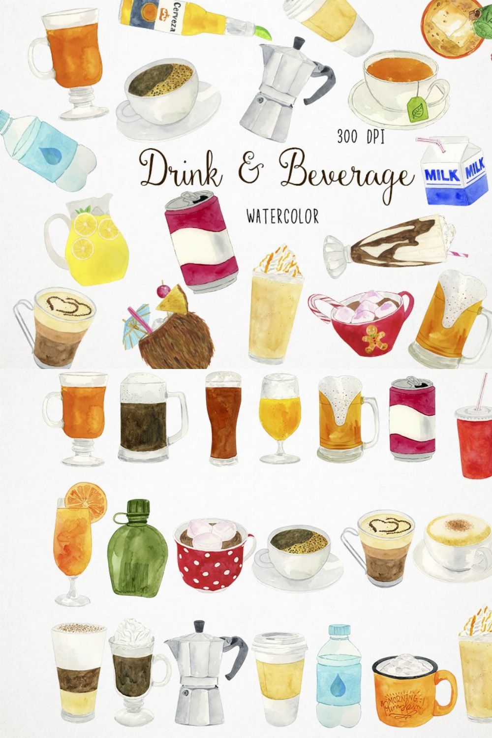Watercolor Drinks & Beverage Clipart pinterest preview image.
