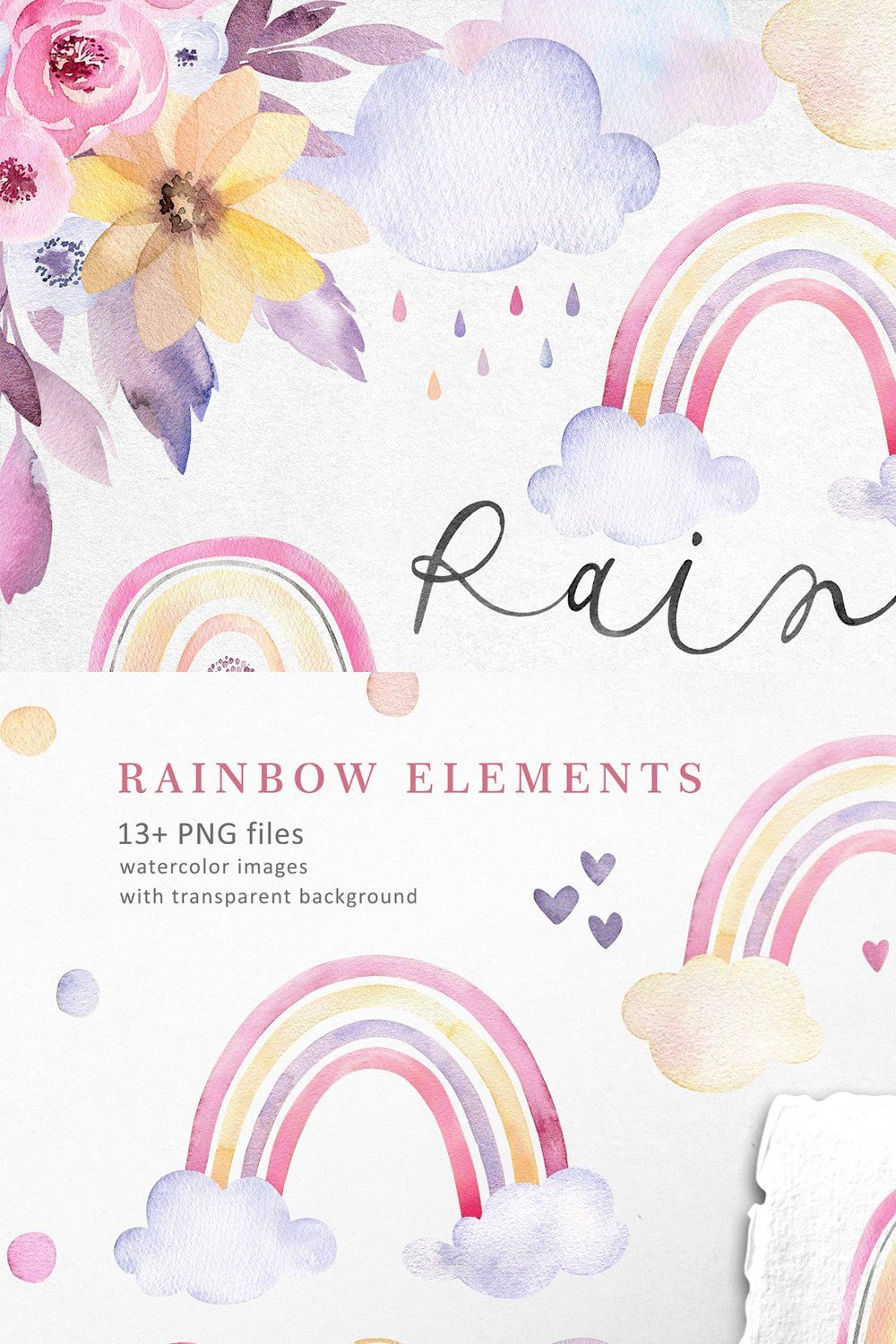 Watercolor floral rainbow pinterest preview image.