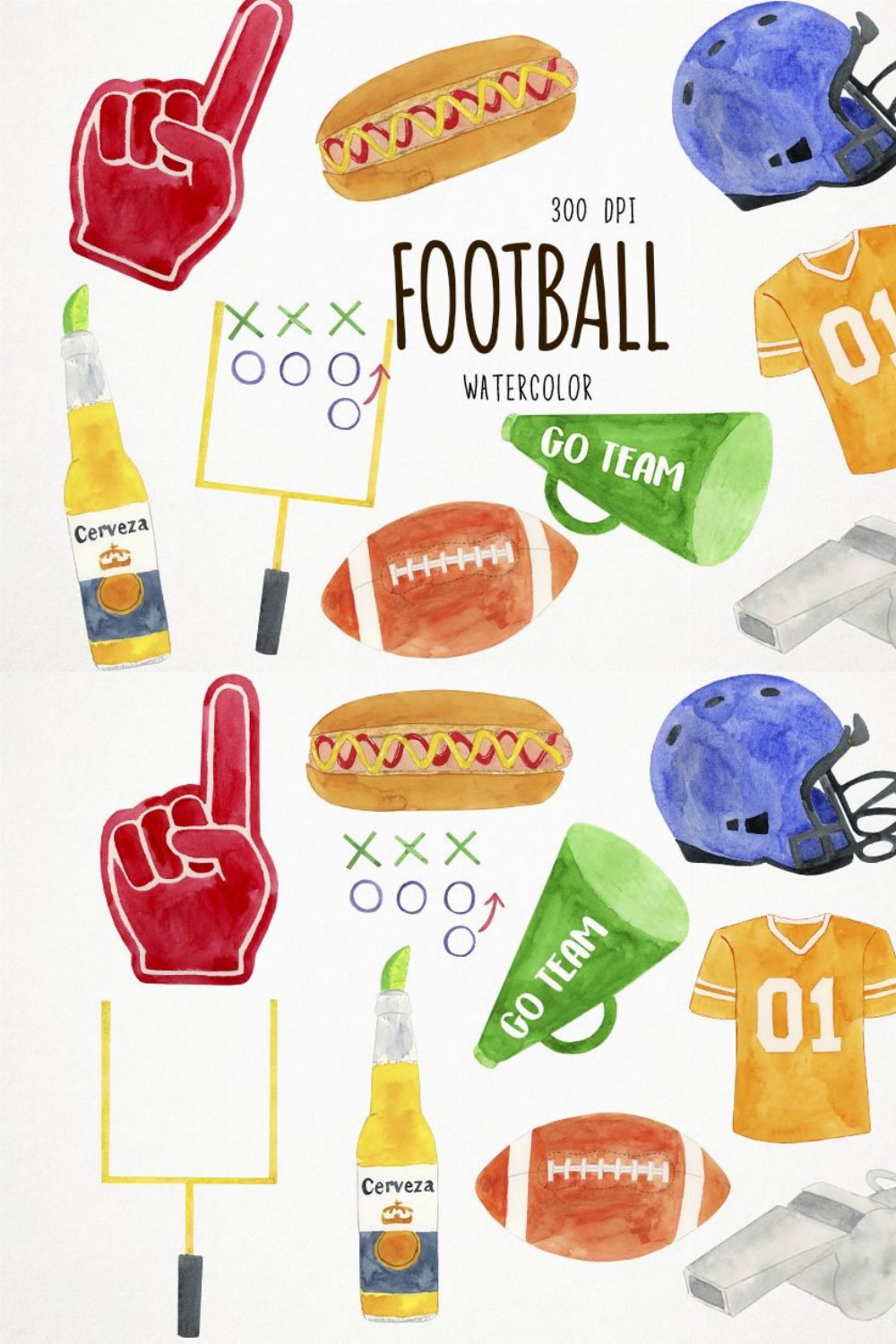 Watercolor Football Clipart pinterest preview image.
